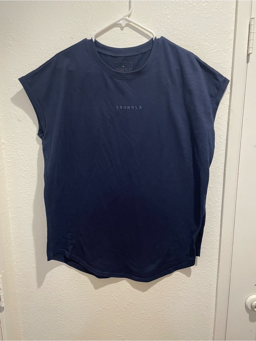 YoungLA Mens 446 Drop Cut Sleeveless Tee Navy Blue Muscle Gym Tank Top Large